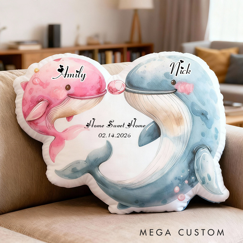 Personalized Dolphin Couple Pillow Custom Name And Date Design Soft Decorative Cushion Unique Accent For Bedroom Living Room Wedding Anniversary Gifts