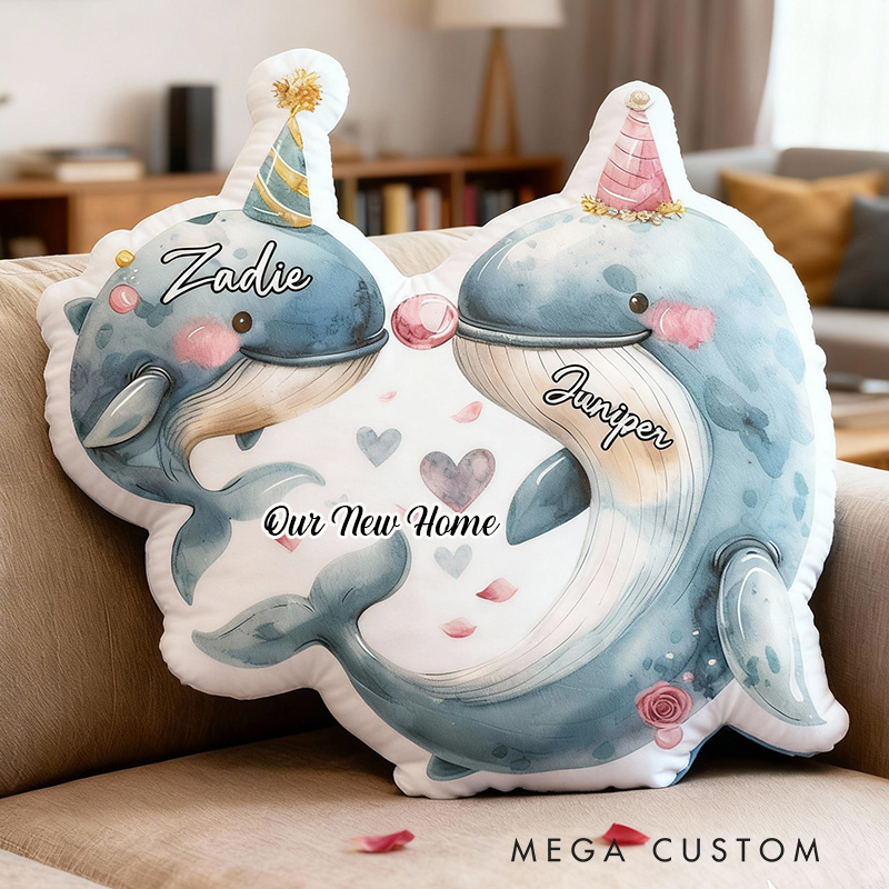 Personalized Dolphin Couple Pillow Custom Name Soft Decorative Cushion Cute Accent For Bedroom Living Room Wedding Anniversary Or Housewarming Gifts