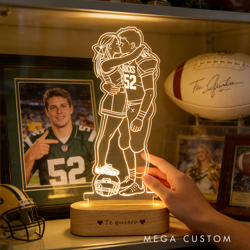 Personalized Couple Football Night Light with Custom Photo and Love Message Valentine’s Day