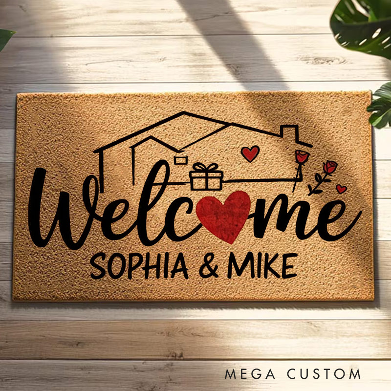 Personalized Sweet Home Doormat Custom Welcome Mat with Name for Couple Valentine's Day Gifts Housewarming Gift