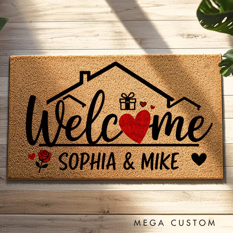 Personalized Home Doormat Custom Welcome Mat with Name for Couple Valentine's Day Gifts Housewarming Gift
