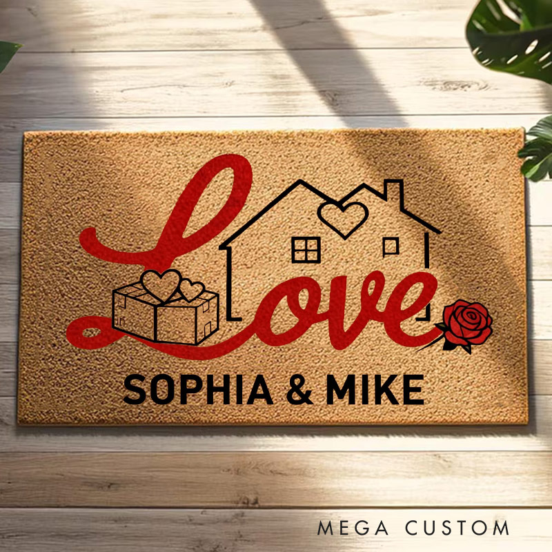 Personalized Home Doormat Custom Welcome Mat with Name for Couple Valentine's Day Gifts Housewarming Gift