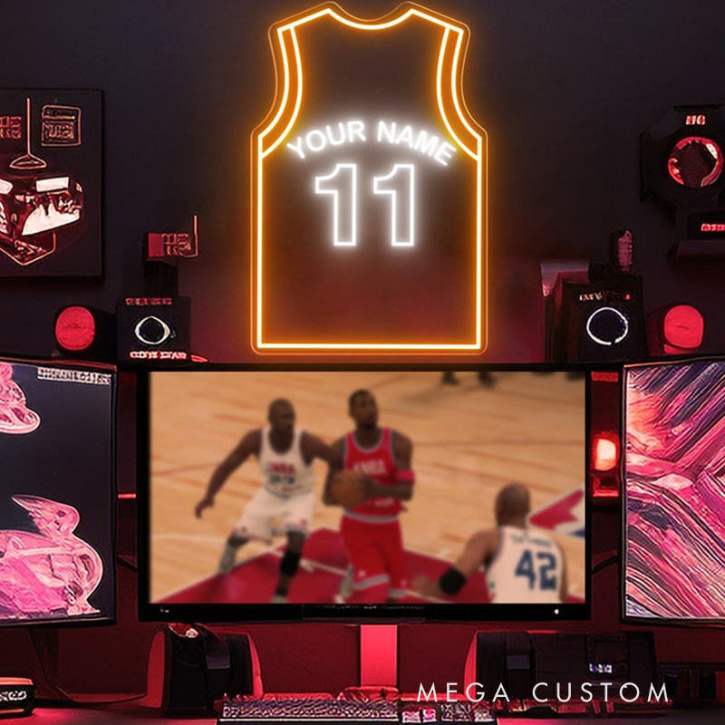 Personalized LED Basketball Neon Light Featuring Your Name and Jersey for Players and Fans