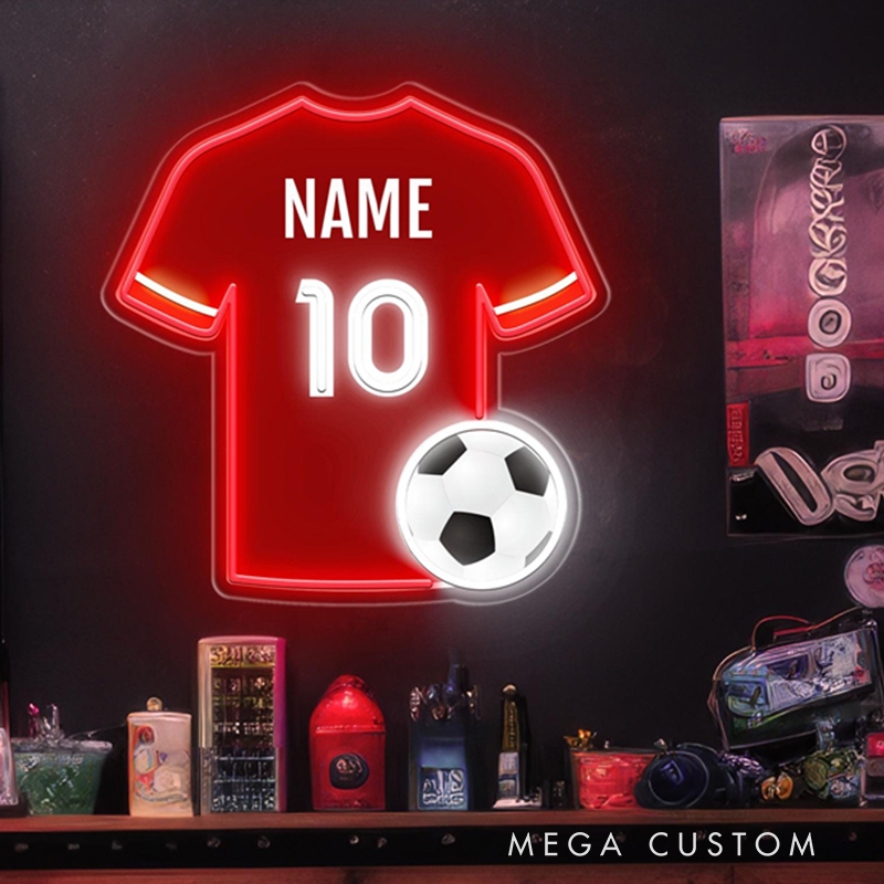 Personalized LED Soccer Jersey Neon Sign with Custom Name and Number for Soccer Enthusiast