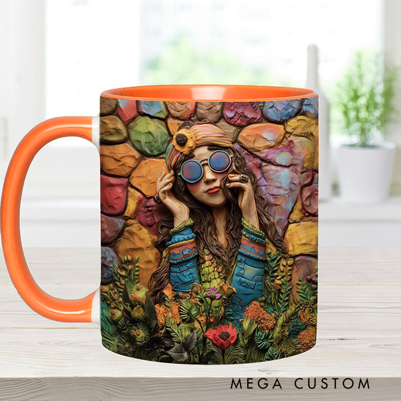 Personalized Hippie Accent Mug Custom Name Hippie Girl Hippie Soul Peace Love Mug for Music Lover Gift