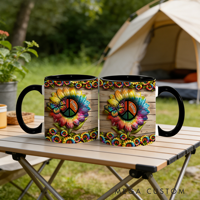 Personalized Hippie Accent Mug Custom Name Hippie Flower Hippie Coffee Mug Bohemian Coffee Mug