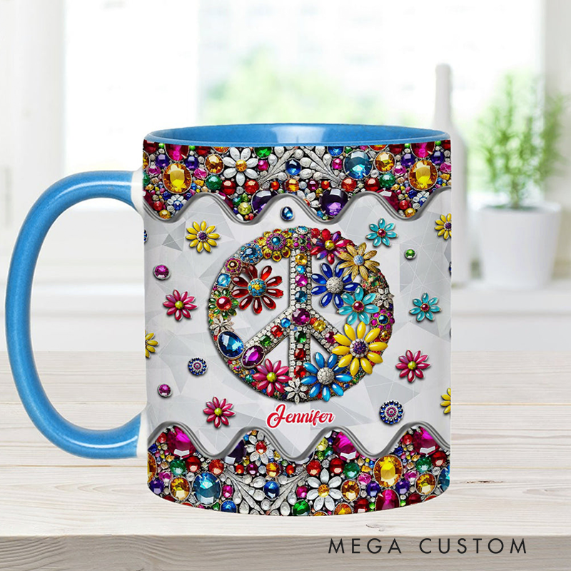 Personalized Hippie Accent Mug Custom Name Colorful Hippie Soul Peace Love Mug for Music Lover Gift