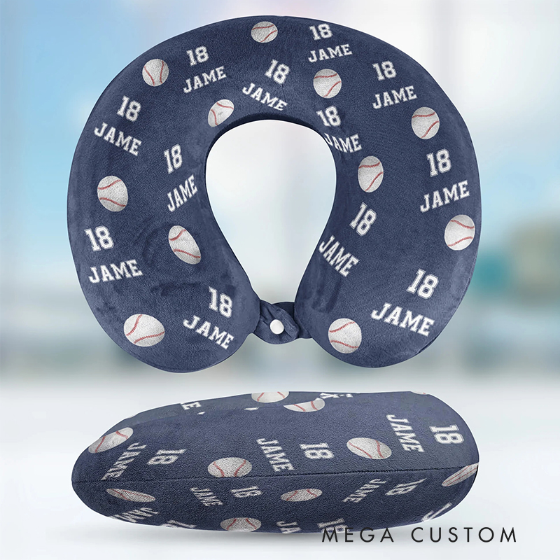 Personalized Baseball U-Shaped Pillow with Name and Jersey Number for Sports Lovers and Travelers