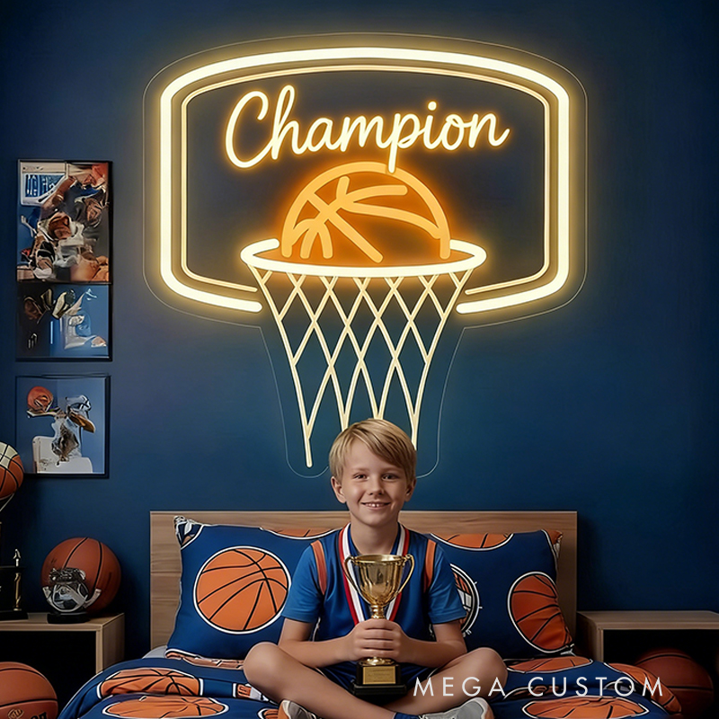 Personalized LED Basketball Hoop Neon Sign with Custom Name Design for Kids and Players