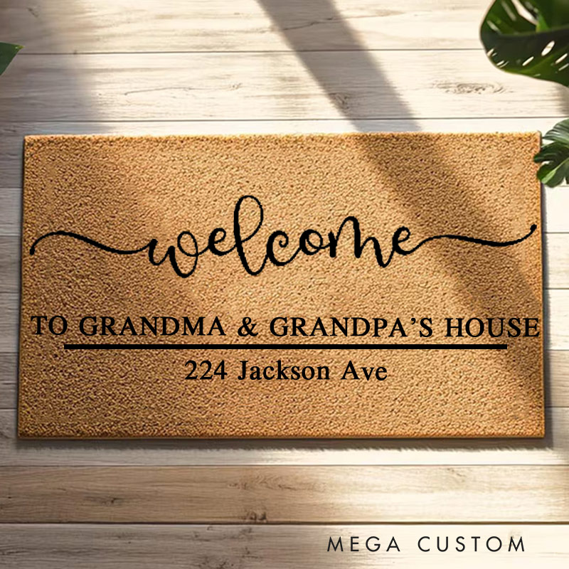 Personalized Welcome Doormat Custom Coir Mat with Name Indoor Outdoor Rug for Grandparent Housewarming New Home Gift 
