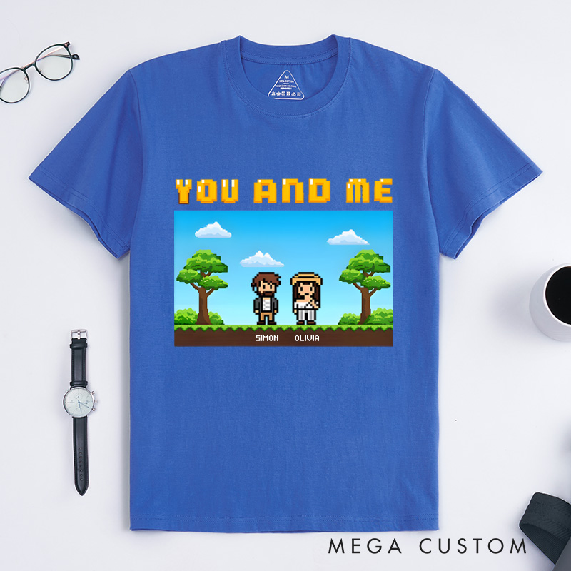 Personalized Custom Photo Pixel Art Couple T-Shirt Funny Gamer Coupie Shirt Geek Game Gift