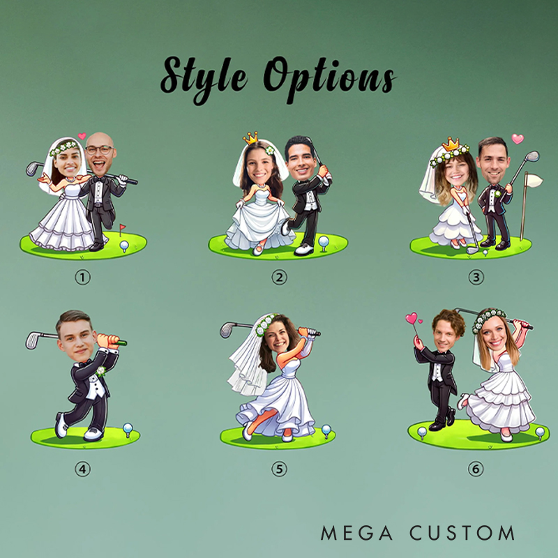 Personalized Wedding Themed Golf Ball with Custom Cartoon Faces for Newlyweds 