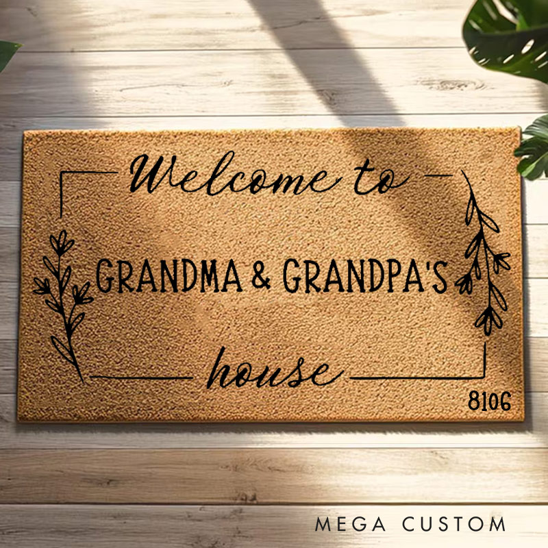 Personalized Grandparent Welcome Doormat Custom Welcome to Grandma & Grandpa's House Door Mat Housewarming New Home Gift 