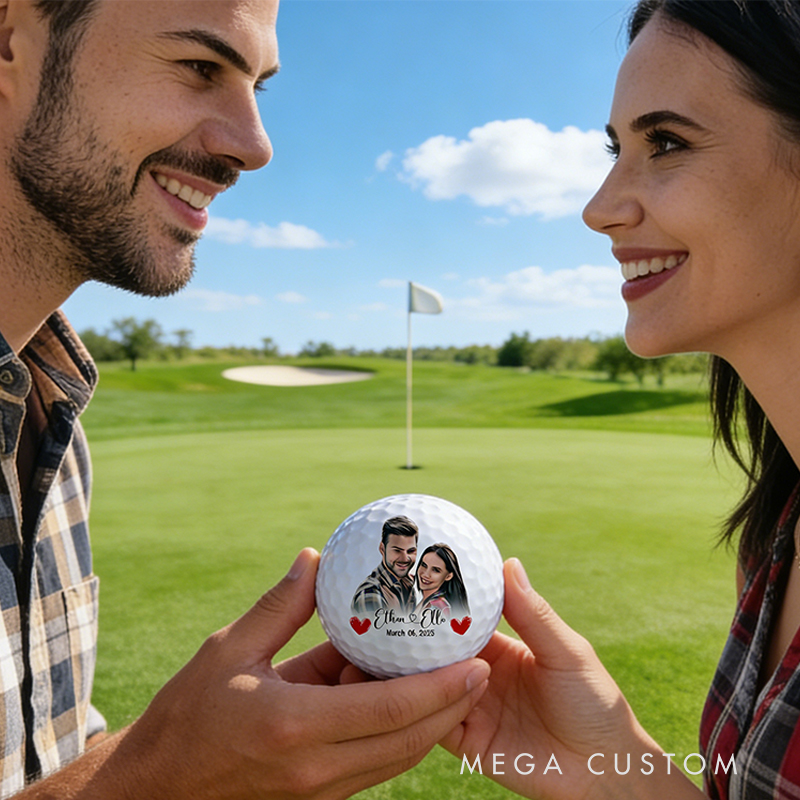 Personalized Couple Photo Golf Ball with Couple's Names and Date for Anniversaries or Weddings Gifts
