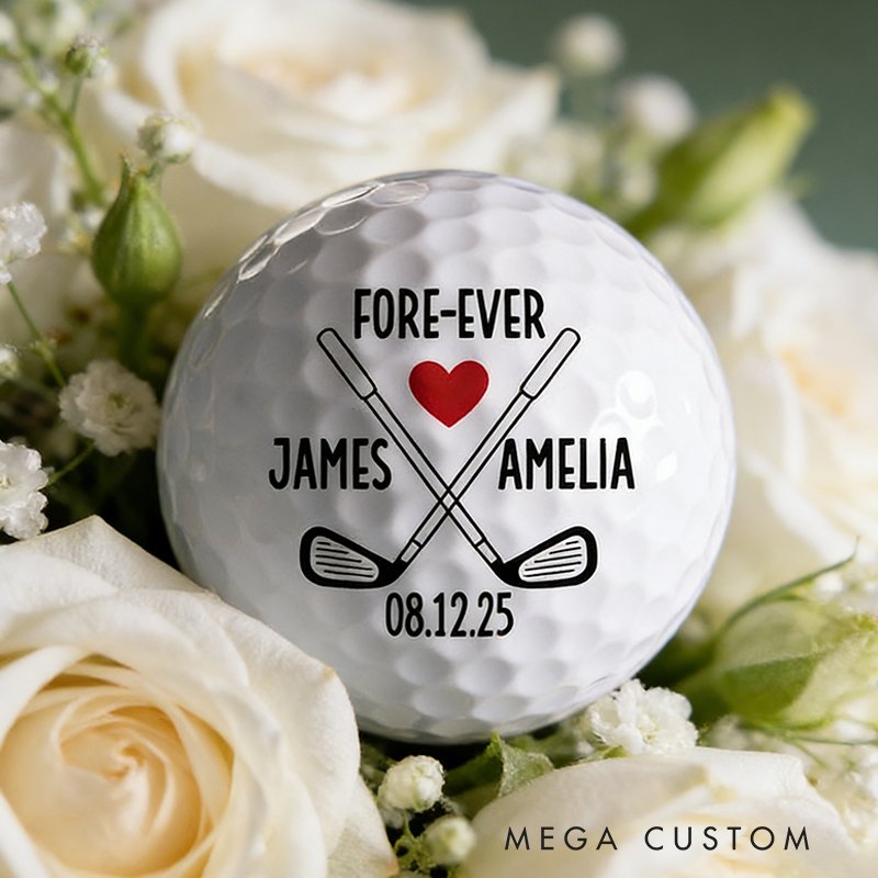 Personalized Wedding Themed Golf Ball Featuring Couple's Names and Date for Golf Loving Newlyweds