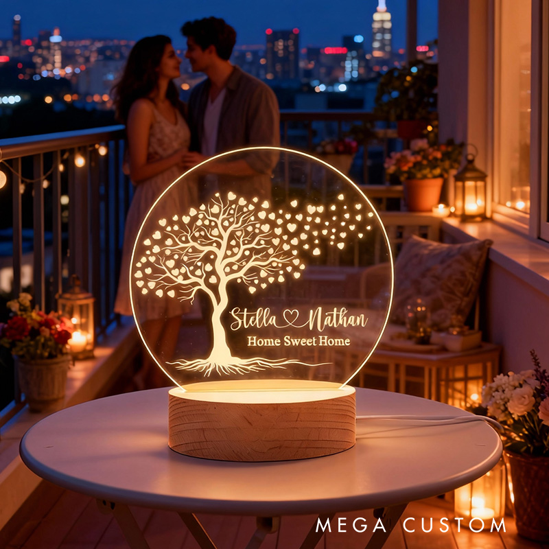 Personalized Couple LED Night Light Custom Tree of Life Lamp with Names Decorative Table Lamp for Couples Bedroom Living Room Unique Decor
