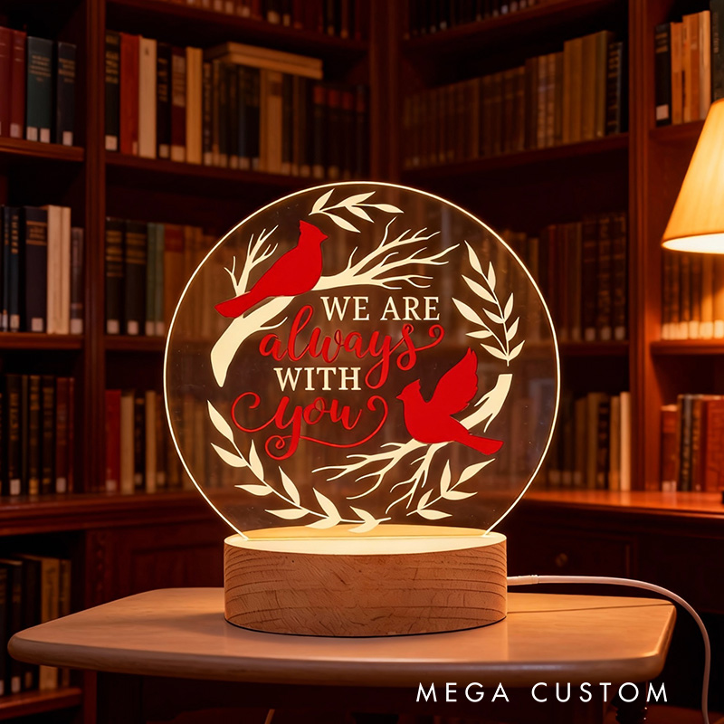 Personalized LED Night Light Custom Memorial Lamp with Cardinal Design Decorative Table Lamp for Sympathy Gift Bedroom Living Room Home Decor