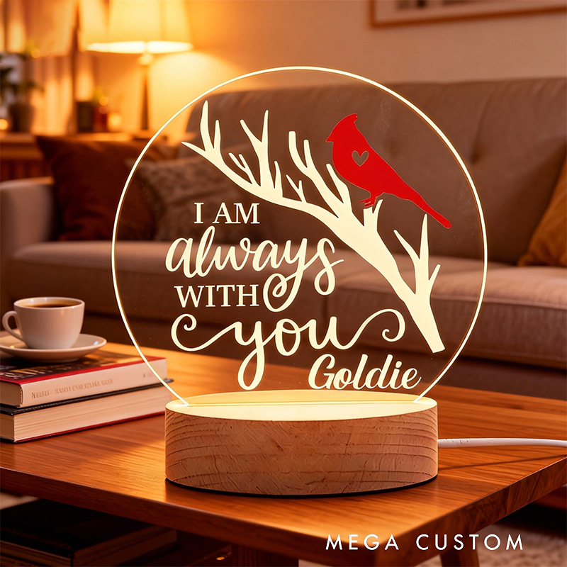 Personalized Cardinal Memorial Gifts Always With You Remembrance LED Night Light Custom Memorial Lamp Decorative Table Lamp for Sympathy Gift