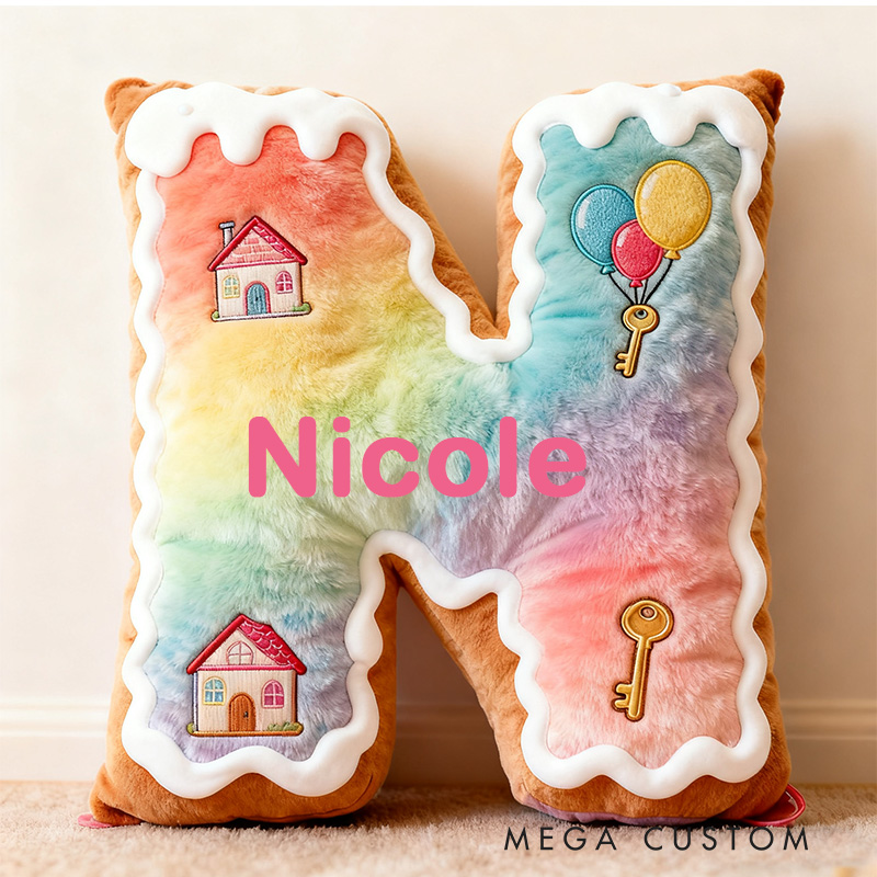 Personalized Rainbow Letter Pillow Custom Name Soft Decorative Cushion for Kids Room Graphic 3D Print Unique Gift for Children
