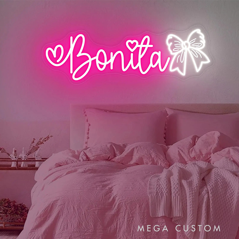 Personalized Cheerleader Neon Sign with Custom Name and Bow Design for Cheerleader Girls