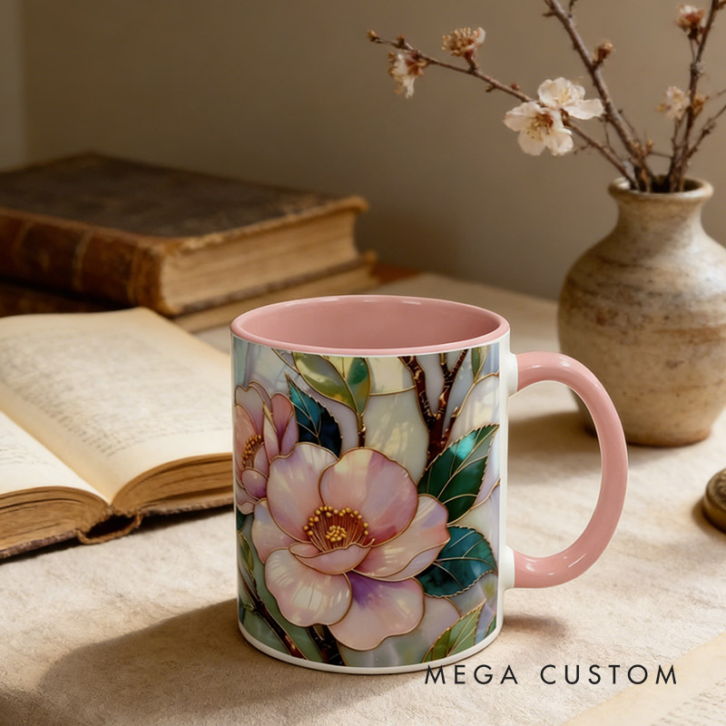 Personalized Stained Glass Style Wildflower Mug Cottage core Floral Ceramic Mug Custom Name for Gardening Lovers