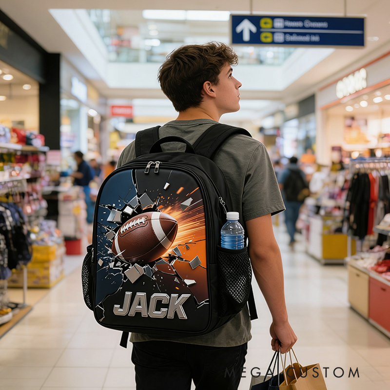 Personalized Football Backpack with Custom Name and Dynamic Design for Football Fans Black to School Gift
