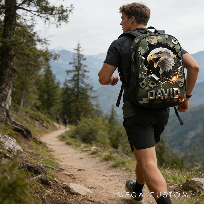 Personalized Mascot Backpack with Custom Name and Camo Design for Football and Outdoor Enthusiasts