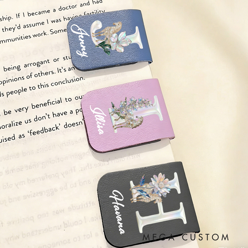 Personalized Horse and Birth Flower PU Leather Magnetic Bookmark Clip with Name Daily Use Birthday Gift for Book Lovers Riding Lovers Equestrian Lovers