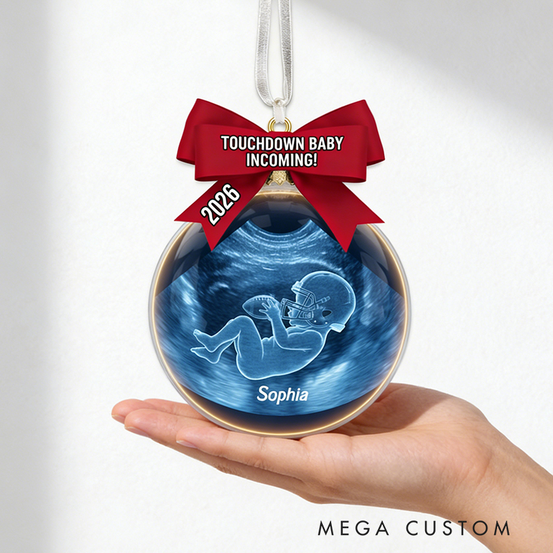 Personalized Baby Football Ultrasound Acrylic Car Ornament with Custom Name and Year for New Parents