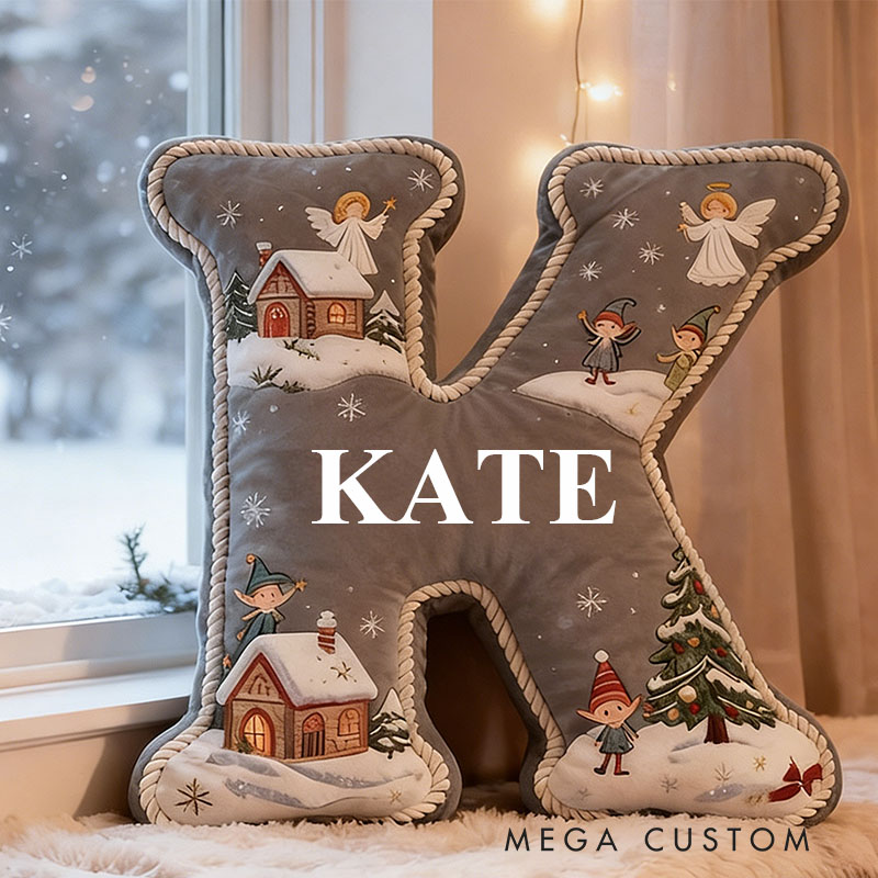 Personalized Christmas Letter Pillow Graphic 3D Print Custom Name Cozy Holiday Decor with Festive Winter Wonderland Design Soft  Christmas Gifts