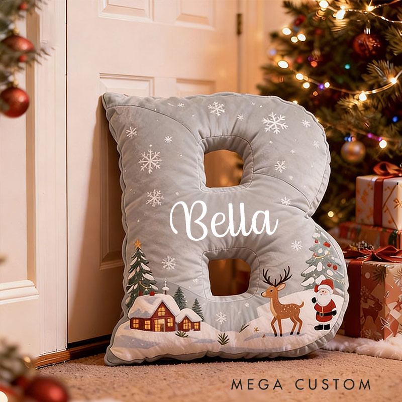 Personalized Christmas Initial Pillow 26 Letter Pillow Graphic 3D Print Custom Name Festive Decor Soft Home Accent Christmas Gifts for Gifts