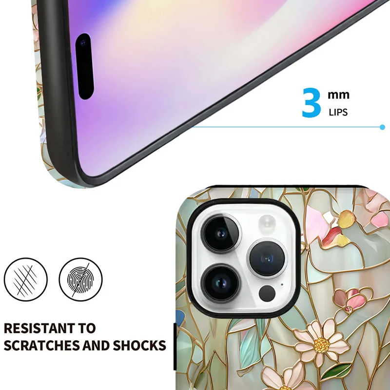 Personalized Floral Stained Glass Phone Case with Initial for iPhone Gift for Gardening Lovers 