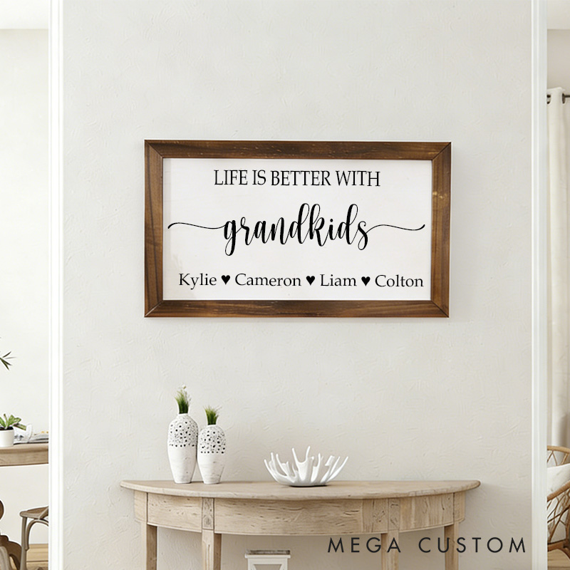 Personalized Life Is Better with Grandkids Wooden Wall Art Custom Family Name Sign Grandkids Sign Grandparent Gift Farmhouse Decor