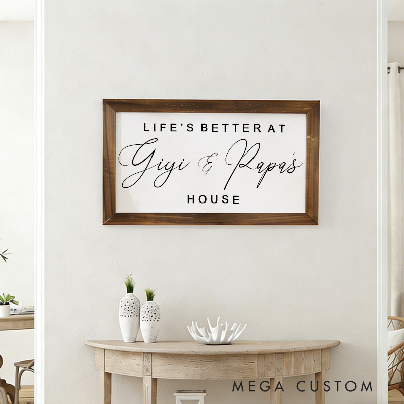 Personalized Grandparents Gift Life's Better at Gigi and Papa's House Wooden Wall Art Custom Grandparents Home Gift