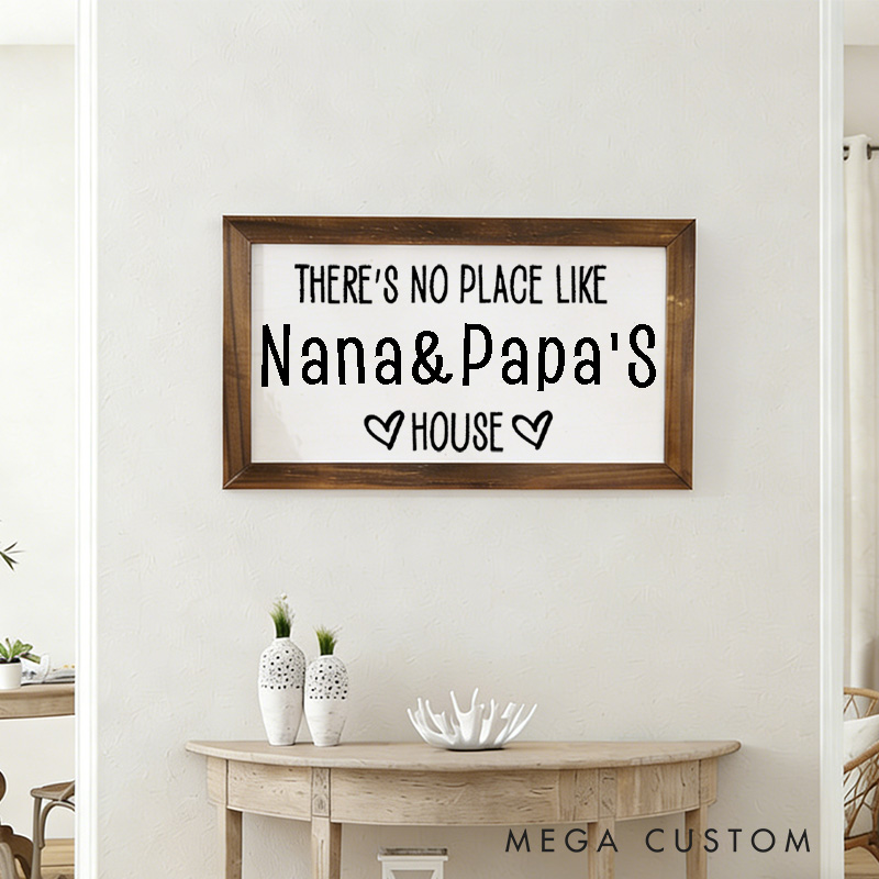 Personalized There's No Place Like Nana and Papa's House Wooden Sign Rustic Farmhouse Style Decoration for Grandparents Gift