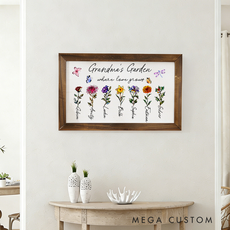 Personalized Grandma's Garden Sign Custom Birth Flower Gift Nanas Garden Gifts Custom Mothers Day Gifts Grandkids Names Sign