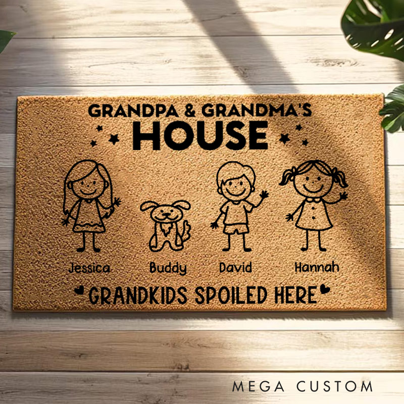 Personalized Welcome Doormat Grandpa & Grandma's House Grandkids Spoiled Here Doormat Housewarming Gift for Grandparent