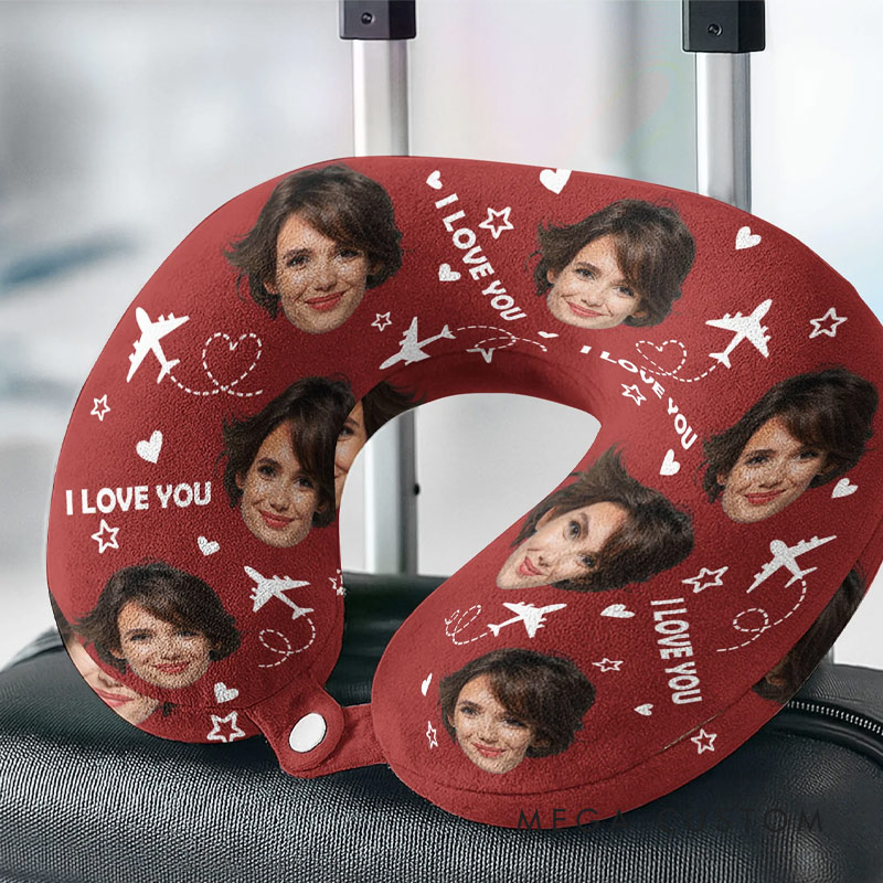 Personalized Photo U-Shaped Travel Neck Pillows I Love You Funny Pillows for Travel Lovers