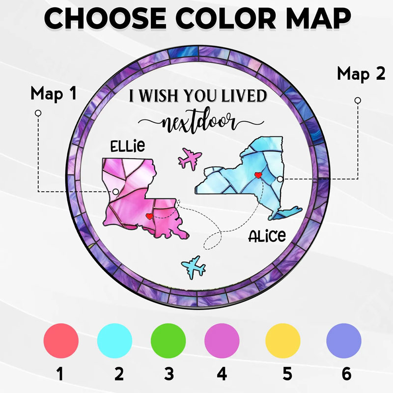 Personalized Long Distance Friendship Stained Glass Suncatcher Two Countries Ornament for Traveling Lovers 