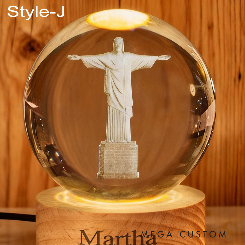 Personalized Cross 3D Engraved Crystal Ball Night Light With Custom Text in Wooden Base Home Decor Jesus Night Lamp Religious Gift Christmas Gift