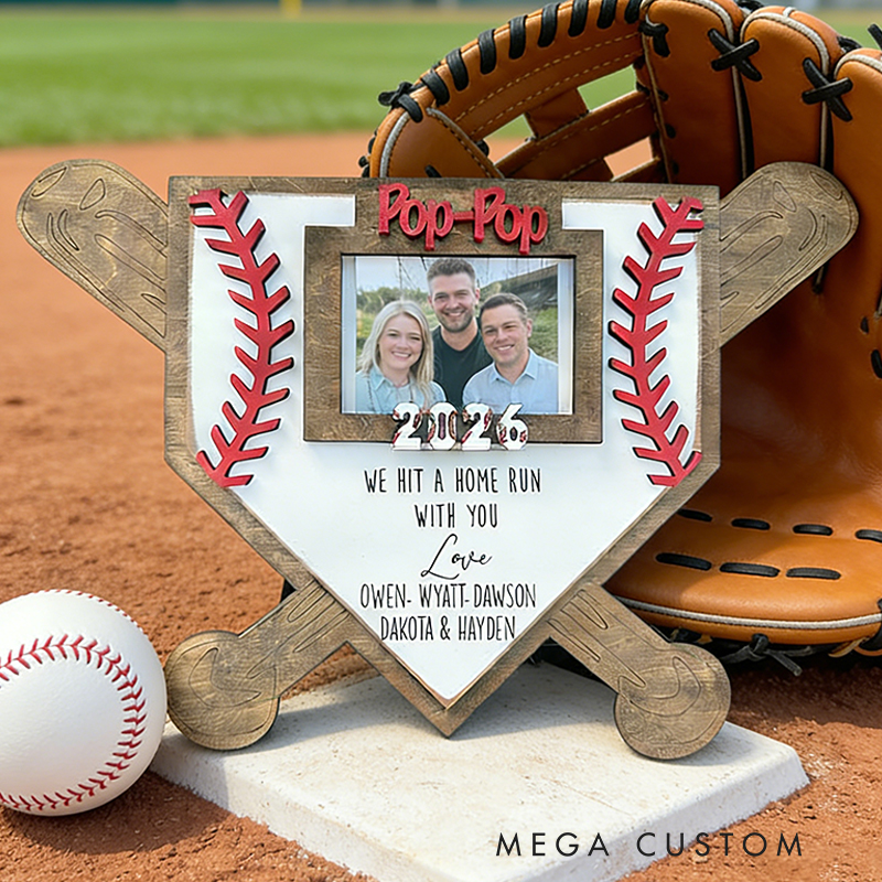 Personalized Baseball Home Plate Photo Frame with Custom Message for Family Memories