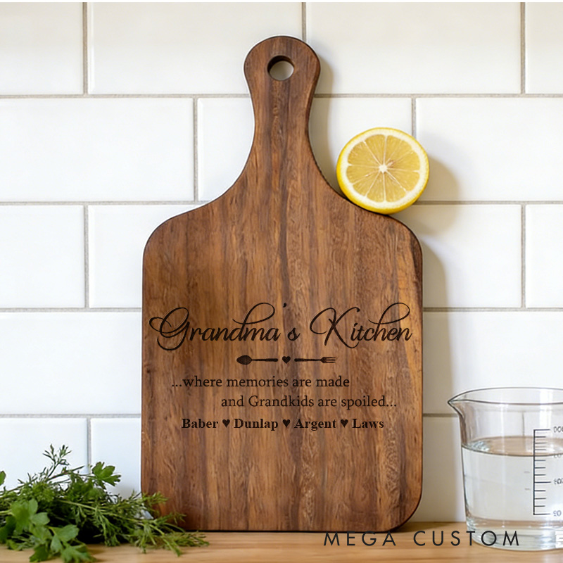 Personalized Grandma's Kitchen Cutting Board Custom Engraved Wood Paddle Board for Gifts Home Decor Cooking Anniversary Birthday or Special Occasions