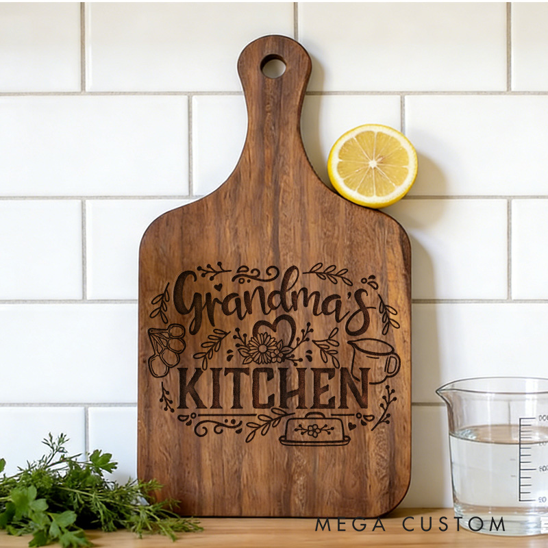 Personalized Engraved Kitchen Cutting Board Custom Bamboo Paddle Board for Grandma Gifts Home Decor Cooking Anniversary Birthday or Special Occasions