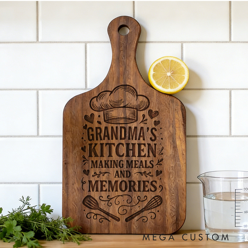 Personalized Engraved Grandma's Kitchen Cutting Board Custom Grandma Gifts Making Meals and Memories Home Decor Cooking Anniversary Birthday