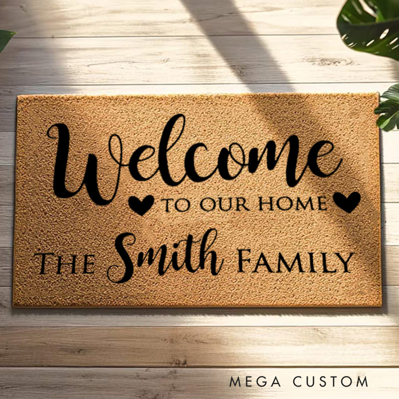 Personalized Welcome Doormat Custom Home Mat with Name for Couple Valentine's Day Gifts Housewarming Gift