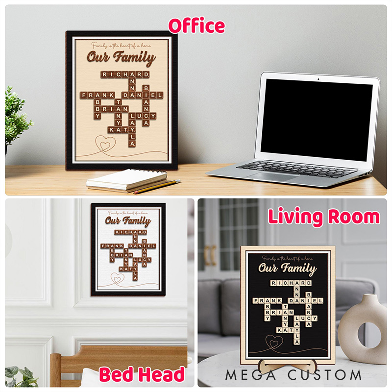 Personalized Scrabble Family Name Frame Scrabble Puzzle Grandkid Crossword Scrabble Wooden Sign Unique Gift for Parents Grandparent Family Last Name Sign