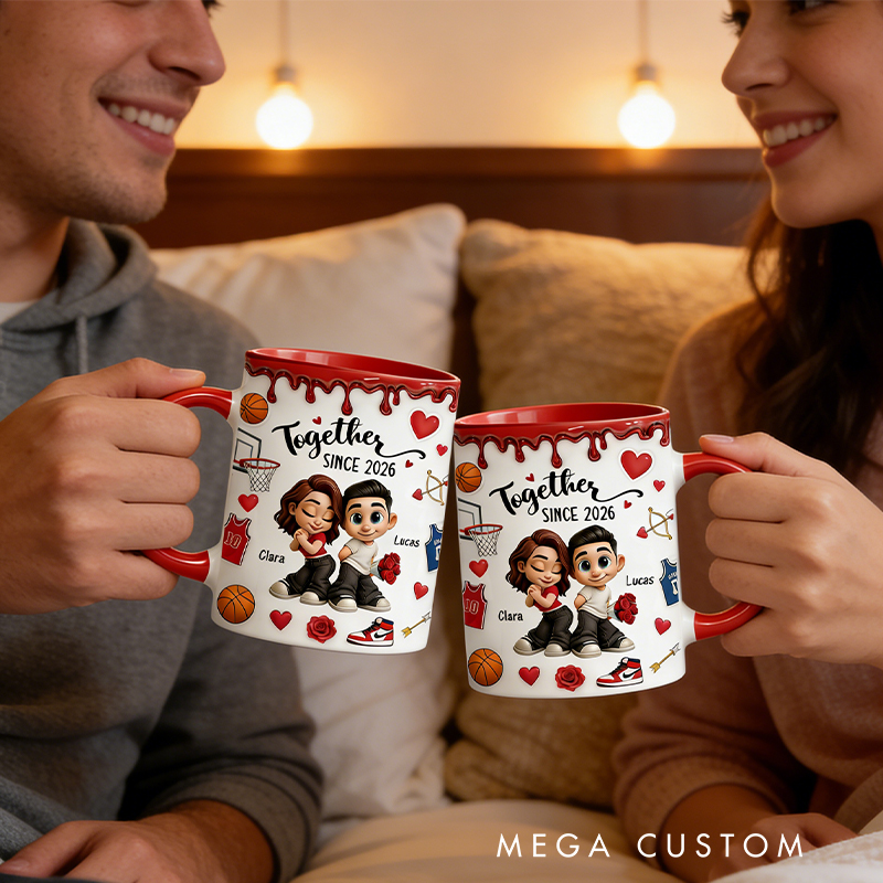 Personalized Couple’s Basketball Mug "Together Since" with Custom Names Design Gift for Anniversaries Valentine’s Day