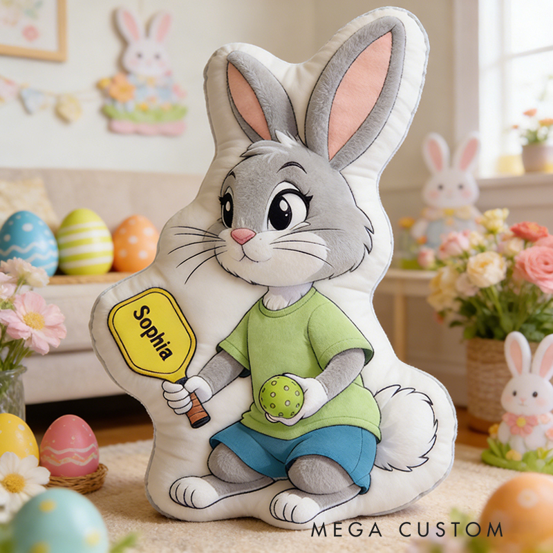 Personalized Easter Pickleball Bunny Pillow with Custom Name for Kids Easter Gifts 