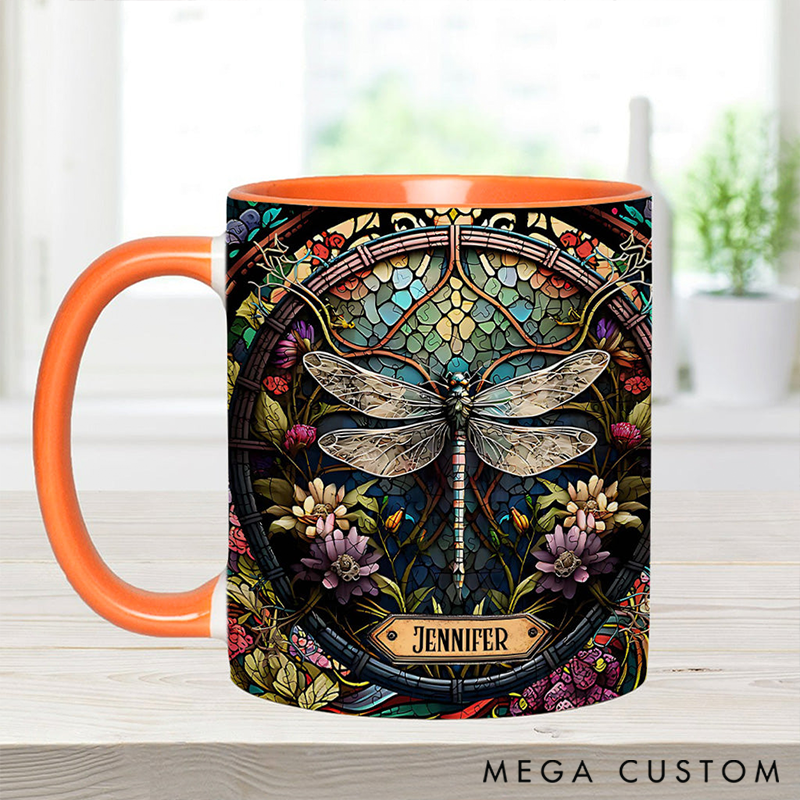 Personalized Beautiful Dragonfly Mug Adorned with 3D Tool Embellishments Custom Name Engraved Mug for Avid Garden Lovers