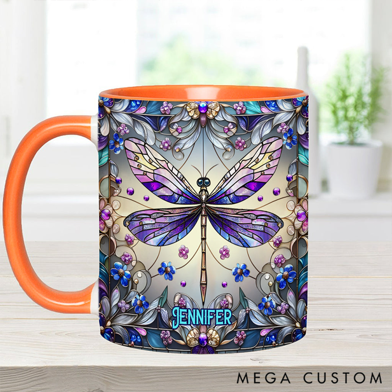 Personalized Purple Dragonfly Lady Mug Adorned with 3D Tool Embellishments Custom Name Engraved Mug for Avid Garden Lovers
